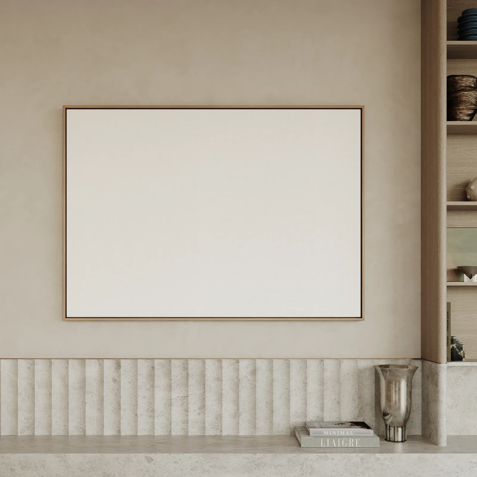Witte paddenstoel voor magenta en olijfgroen in een kamer