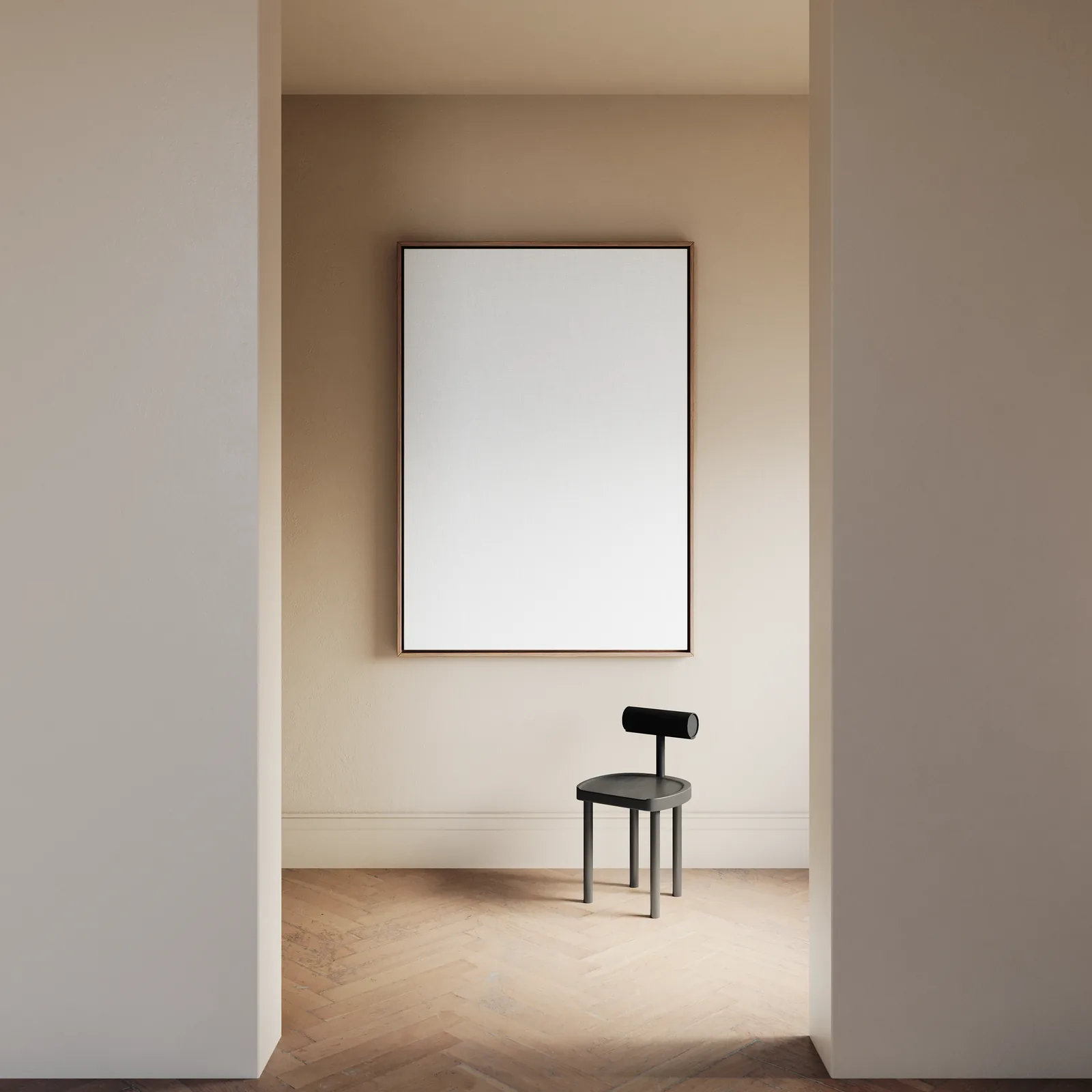 Schaduwdanseressen bij een witte schaakpion in een kamer